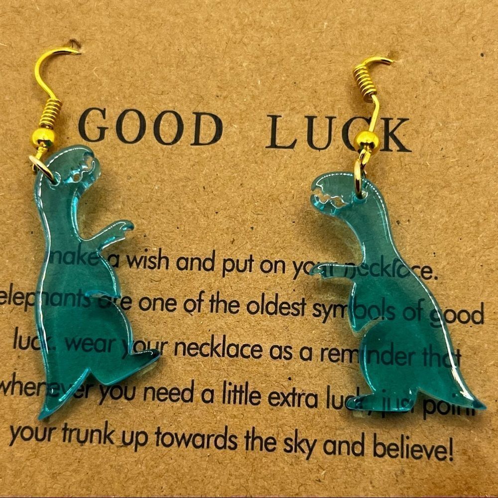 EARRINGS! Blue T-Rex Earrings SO CUTE!! BNWT - Picture 3 of 3